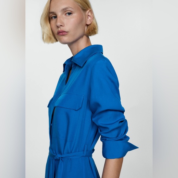 Mango blue lyocell shirt dress with bow NWT - Picture 4 of 4